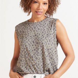 MICHAEL STARS Evereve Green Leopard Muscle Tee